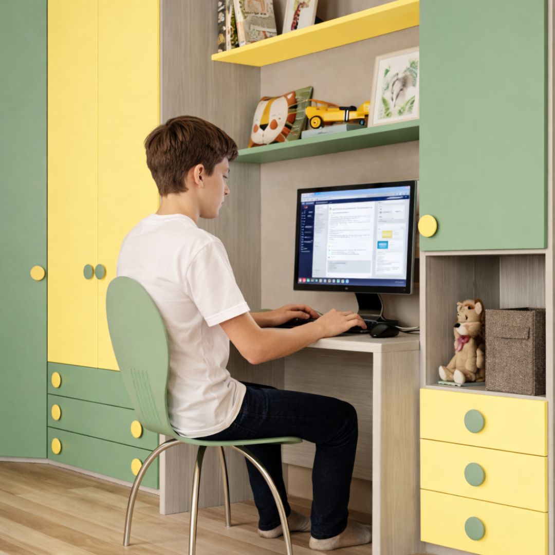 Espace bureau sur mesure intégré dans une chambre d'adolescent